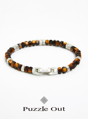 PUZZLEOUT黄虎眼石纯银六角珠