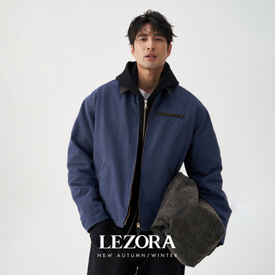 LEZORA重水洗帆布牛皮领夹克