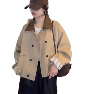 巴恩风25感撞色风衣短款外套女装秋季小个子休闲显瘦夹克上衣
