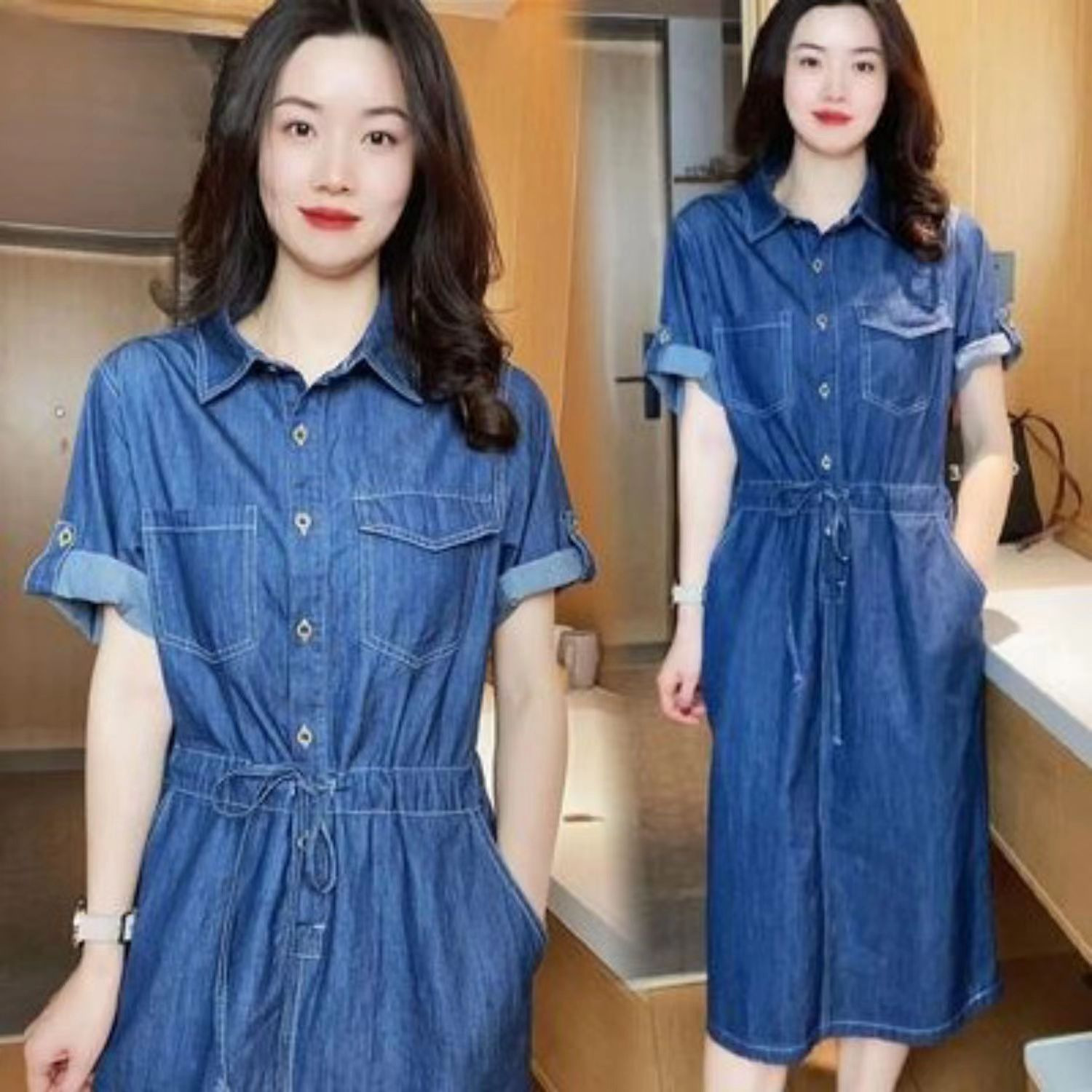 牛仔连衣裙女2024夏季爆款感小个子气质收腰显瘦薄款中长裙子