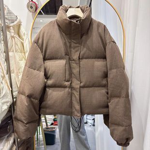 2025冬新款精典小格子羽绒棉服女短款立领加厚面包服保暖加厚外套