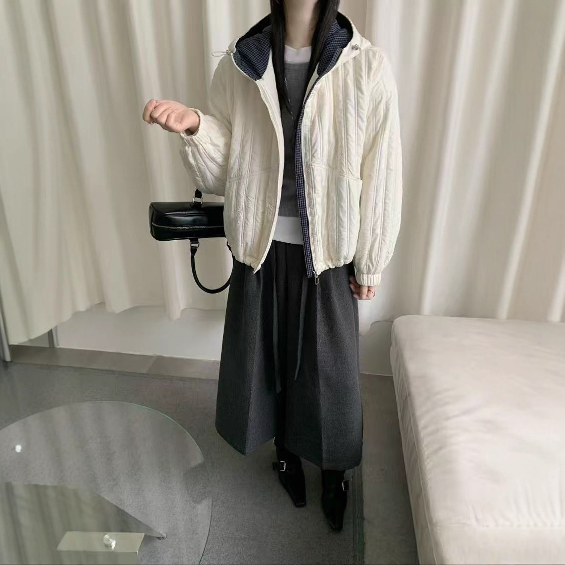 2025年冬款棉服加厚拼接新款连帽棉衣学院风加棉保暖棉衣韩版外套