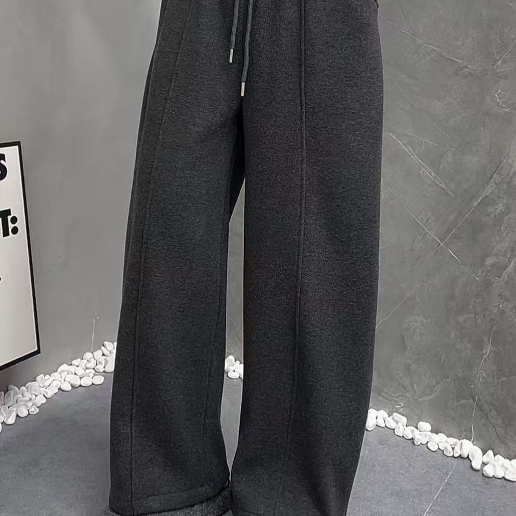 糯米绒弯刀裤女 2025冬新款松紧腰抽绳韩版宽松加绒长裤加厚保暖