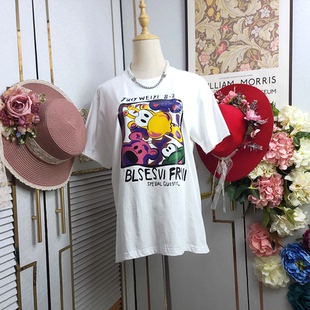 宽松显瘦百搭卡通长颈鹿印花减龄短袖 2024夏新时尚 纯棉T恤上衣女