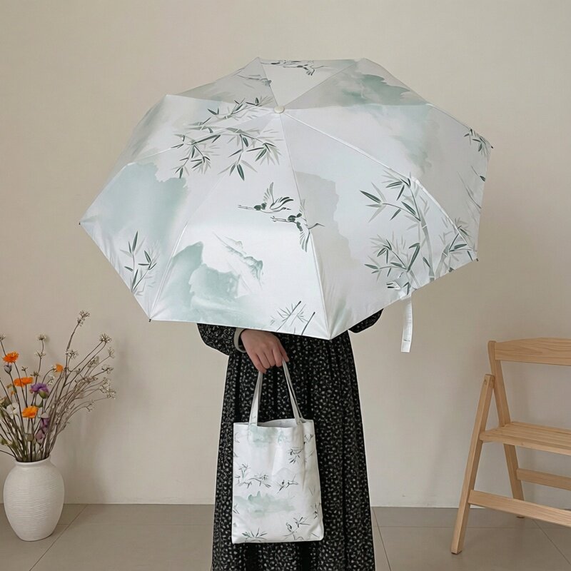 超轻新中式国风太阳伞折叠自动雨伞小巧便携女晴雨两用防晒遮阳伞
