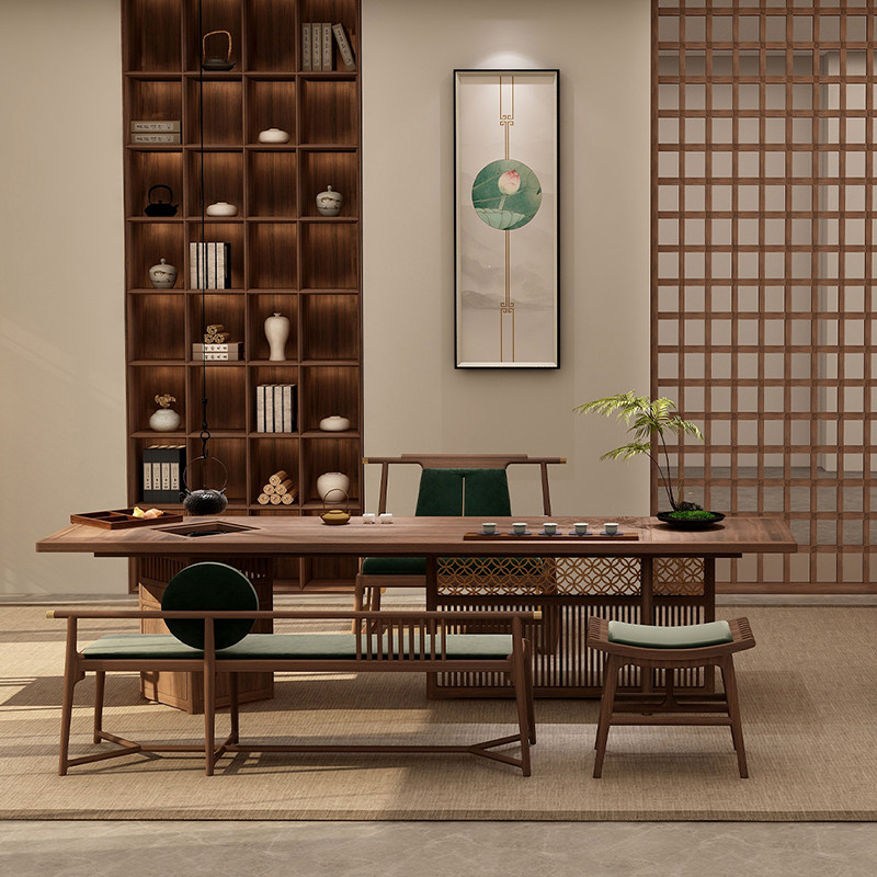 新中式实木茶桌禅意简约茶室茶台卯榫设计师定制泡茶桌椅组合定制