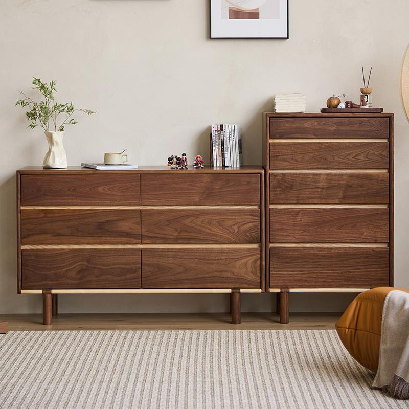 北美黑胡桃木五斗柜卧室床尾客厅靠墙边柜收纳储物柜全实木六斗柜