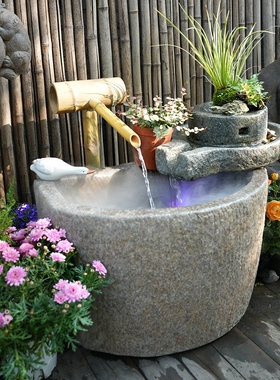 别墅鱼池循环水景观花园布置中式户外庭院造景装饰品鱼缸流水摆件