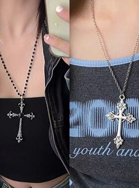 复古暗黑十字架项链亚文化哥特朋克毛衣配饰y2k甜酷辣妹锁骨