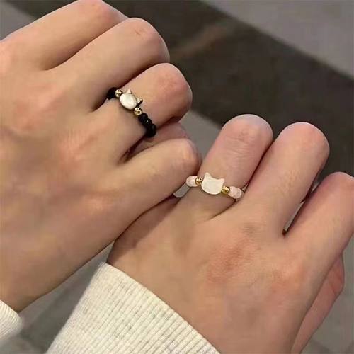高级颜值猫咪闺蜜戒指ins学生小众掉色女生礼物抖音同款