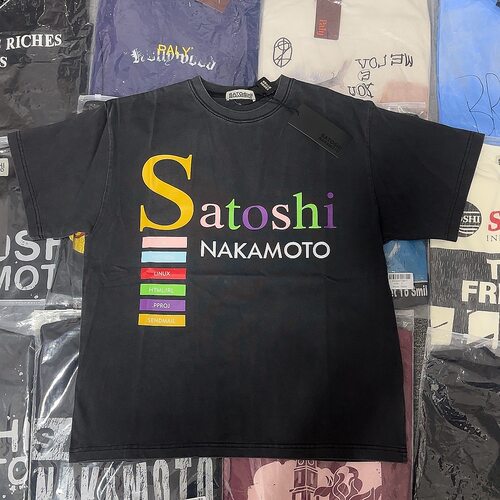 Satoshi Nakamoto 美式水洗做旧字母印花短袖男女同款宽松圆领T恤