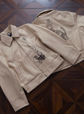 【定制皮料】ERD忧郁的富二代PU小羊皮神秘人刺绣皮衣夹克外套男