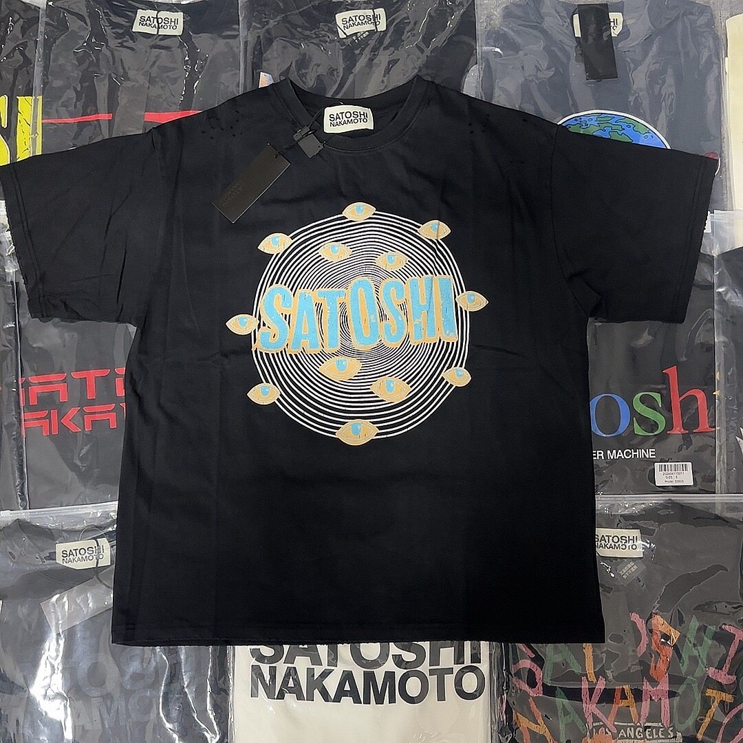 Satoshi Nakamoto 美式水洗做旧字母印花短袖男女同款宽松圆领T恤图片