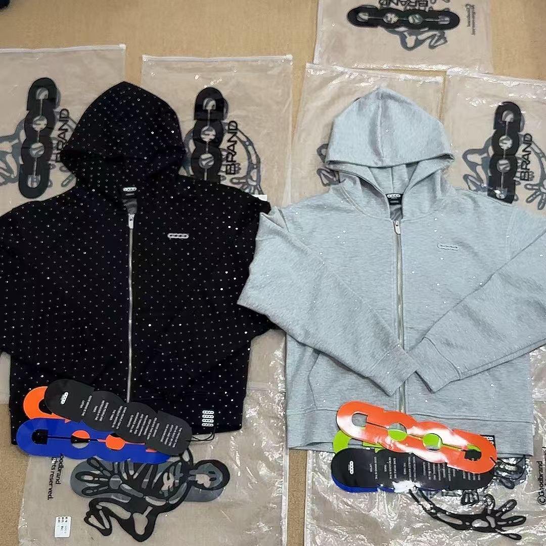 GOODBRAND闪银星空烫钻开衫卫衣夹克男女款重磅纯棉宽松连帽外套