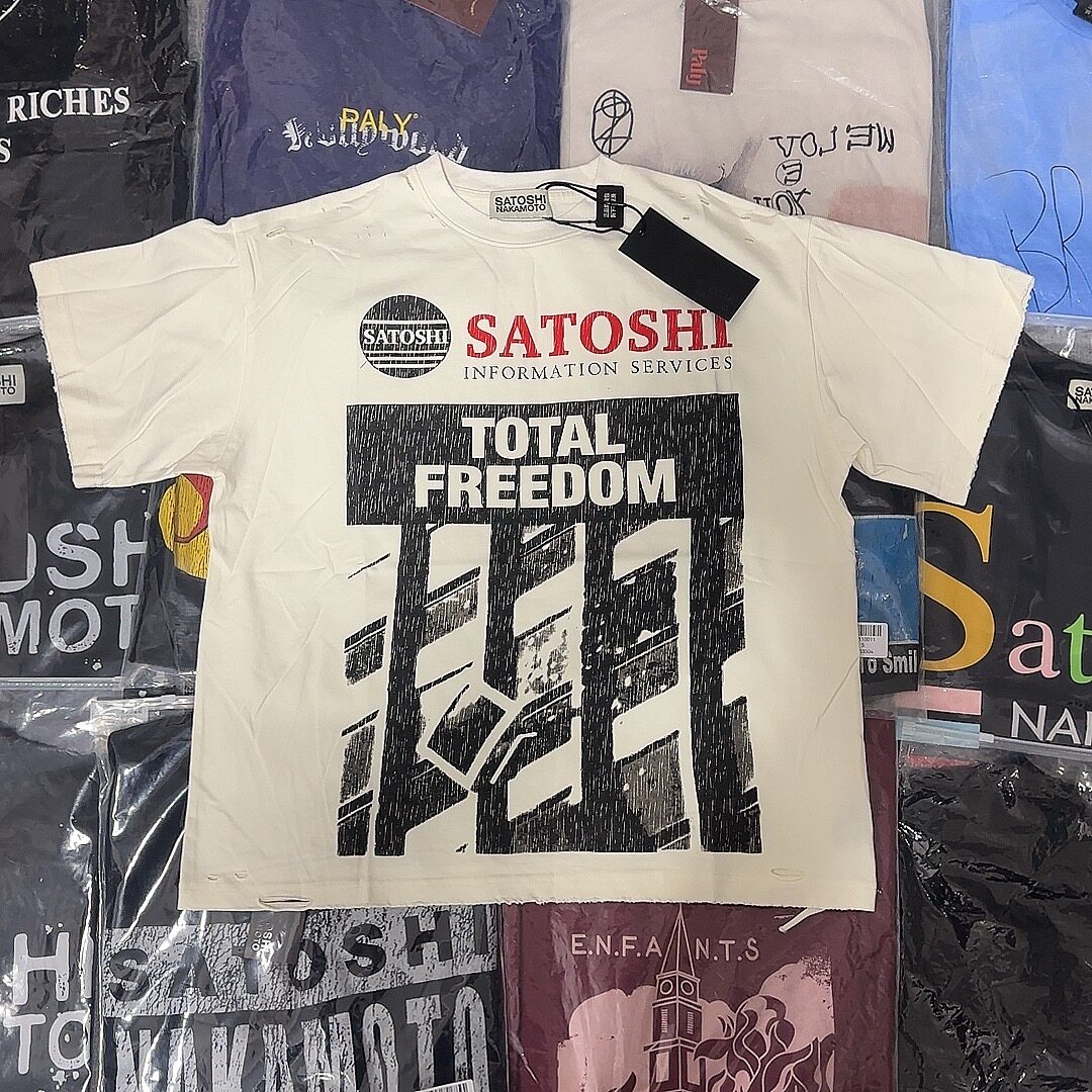 Satoshi Nakamoto 美式水洗做旧字母印花短袖男女同款宽松圆领T恤图片