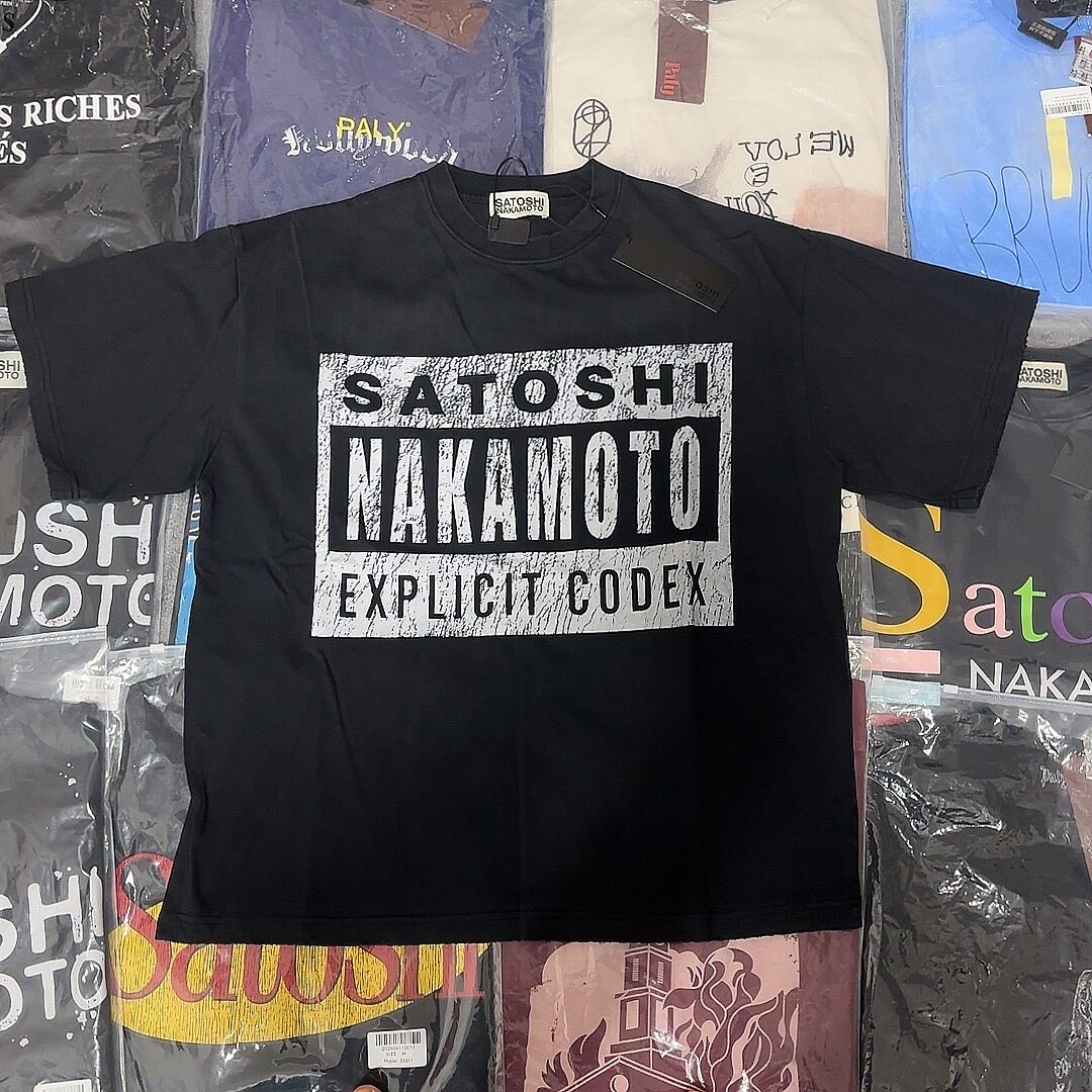 Satoshi Nakamoto 美式水洗做旧字母印花短袖男女同款宽松圆领T恤图片