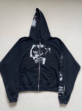 【纯原顶版】ERD忧郁的富二代宽松水洗贴布开衫拉链连帽卫衣外套