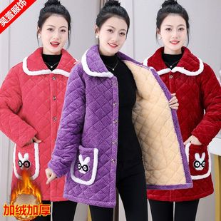 四川省服中老年妈妈棉袄洋气冬季 冬天罩衣女罩衣加绒棉服 宽松时尚