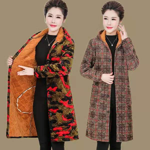 四川省服加绒罩衣女加厚工作服护衣女装大码妈妈装棉衣冬季中长款