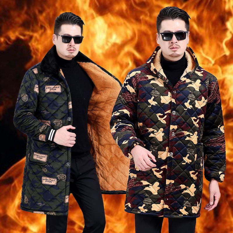 四川省服冬季毛领罩衣男加绒加厚工作服宽松大码保暖棉衣棉服外套