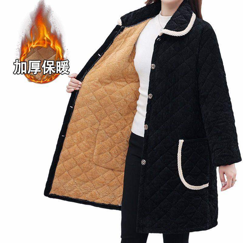四川省服新款中年女加绒棉衣冬季外穿中长款保暖加厚罩衣外套棉服