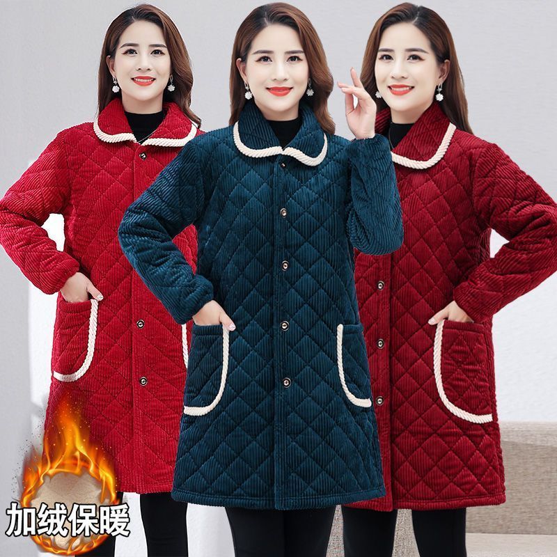 四川省服中老年冬季灯芯绒棉袄女士外套妈妈冬款加绒加厚女士棉袄