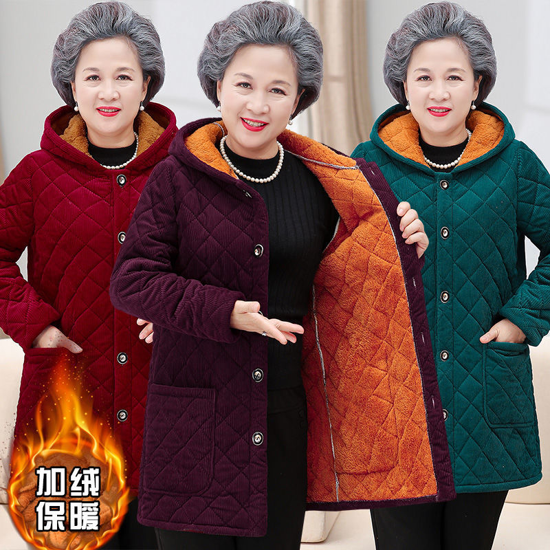 四川省服妈妈棉袄外套厚款秋冬季加绒连帽灯芯绒宽松保暖新款棉衣