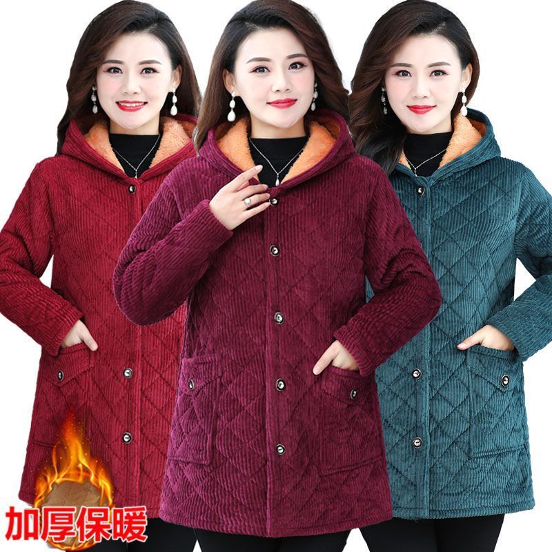 四川省服洋气中老年女冬装中长款灯芯绒棉衣外套老人妈妈保暖棉袄