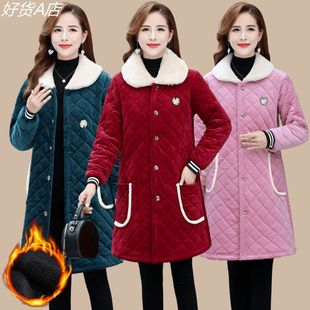 四川省服中老年女装 加厚棉罩衣翻领棉袄 金丝绒棉衣女洋气妈妈冬装