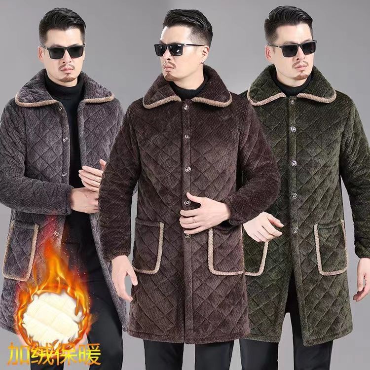 四川省服冬季棉衣男加绒加厚罩衣中长款保暖外套工作服大褂厚棉服