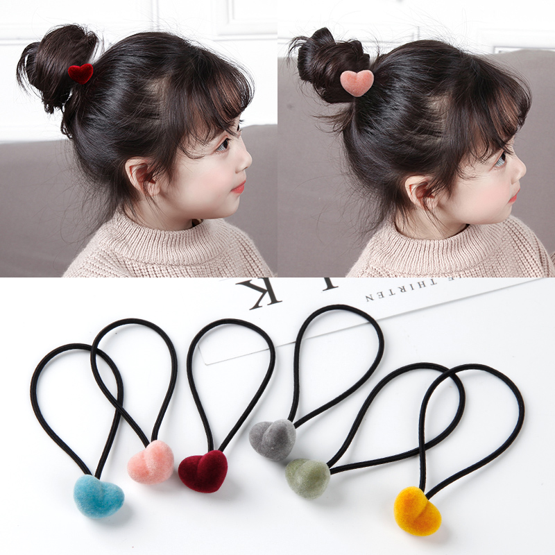 韩国儿童头绳小女孩毛绒爱心发圈女童高弹力细款扎头发橡皮筋发绳