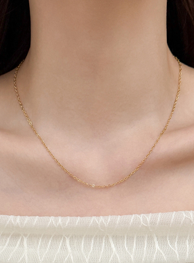 洗澡不用摘！钛钢镀18k金项链素链百搭锁骨链可diy金色单链细裸链