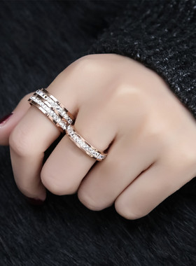 欧美韩国双排18k玫瑰金戒指钛