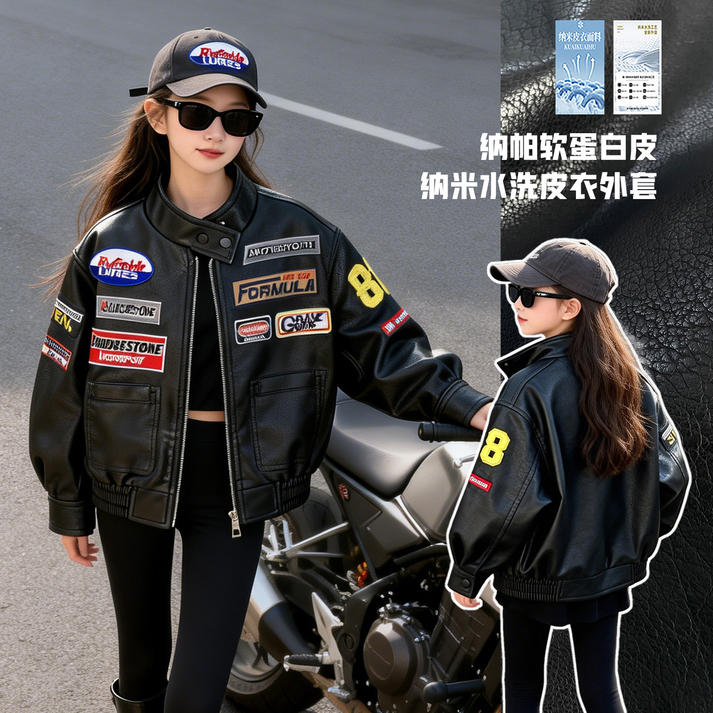 童装女童皮衣机车夹克2026秋季新款韩版摩托车绣花贴标洋气外套潮