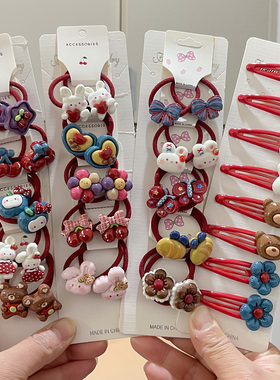 儿童发圈小女孩发绳不伤发复古红色头绳宝宝扎头皮筋女童发夹发饰