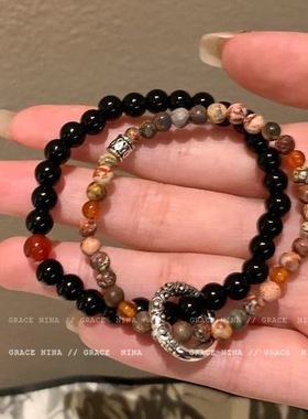 中式美学!国风平安扣串珠手链女2024年新款石手串情侣手饰潮