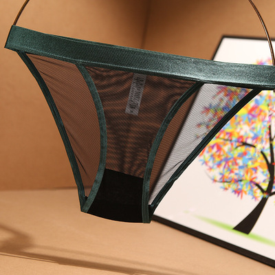 欧美内裤无痕宽边网纱性感蕾丝女士轻薄三角裤低腰款纯棉裆