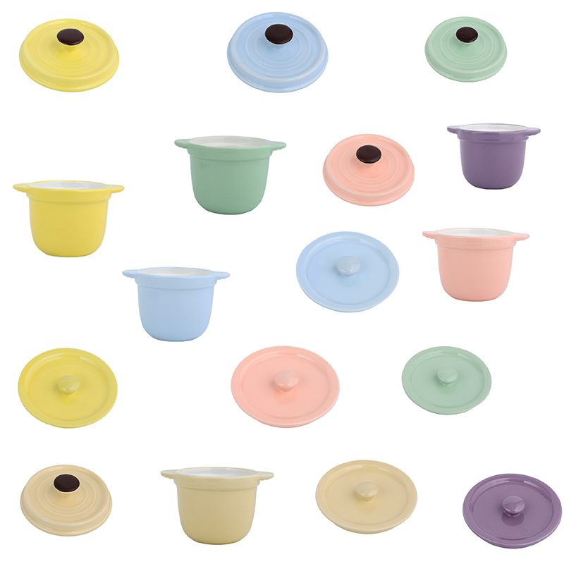 马卡龙色陶瓷双耳炖盅隔水炖燕窝蒸蛋辅食甜品盅带盖内胆盖子配件