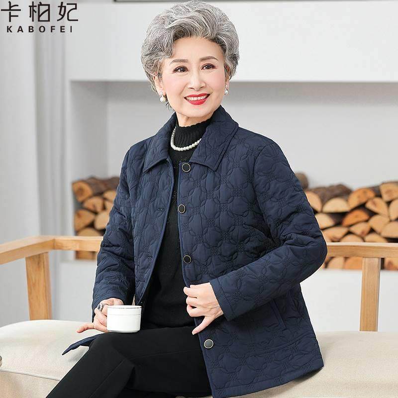 老年人春装女外套翻领70岁80奶奶春秋棉服薄款老太太衣服妈妈棉衣