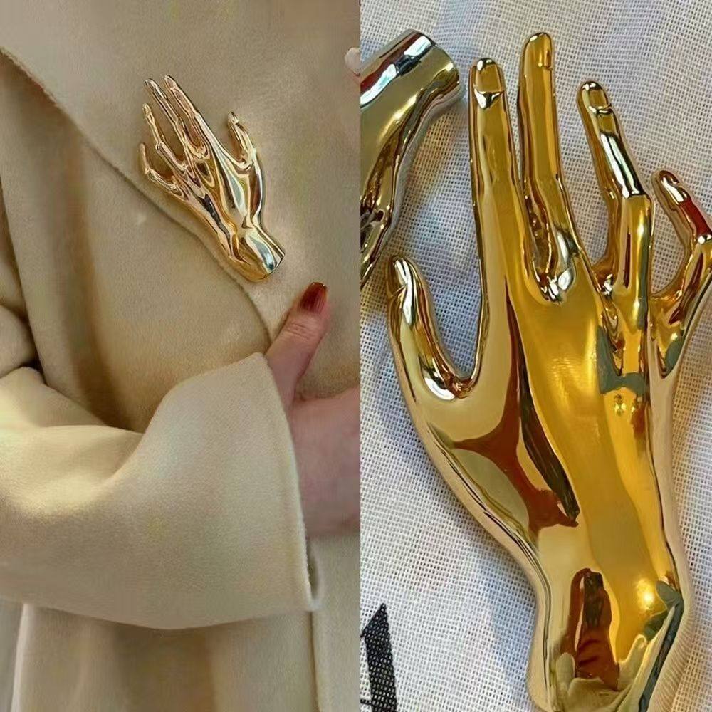 欧美设计立体金属手掌小众胸针气质胸花高级别针西装大衣配饰网红