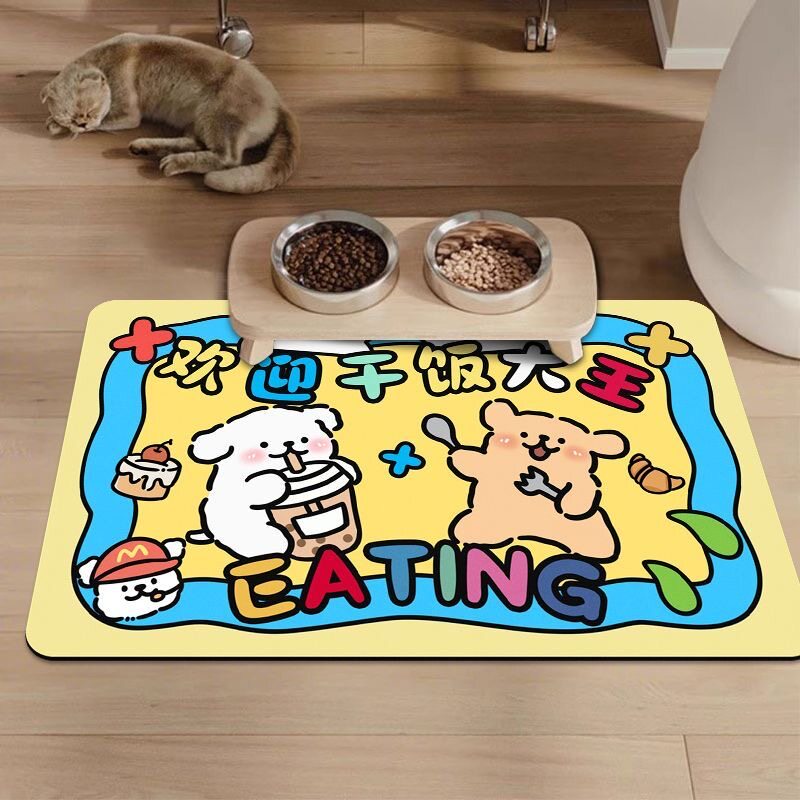 宠物餐垫可爱卡通猫狗通用水碗饭盆垫硅藻泥防滑速干防溅出专用垫