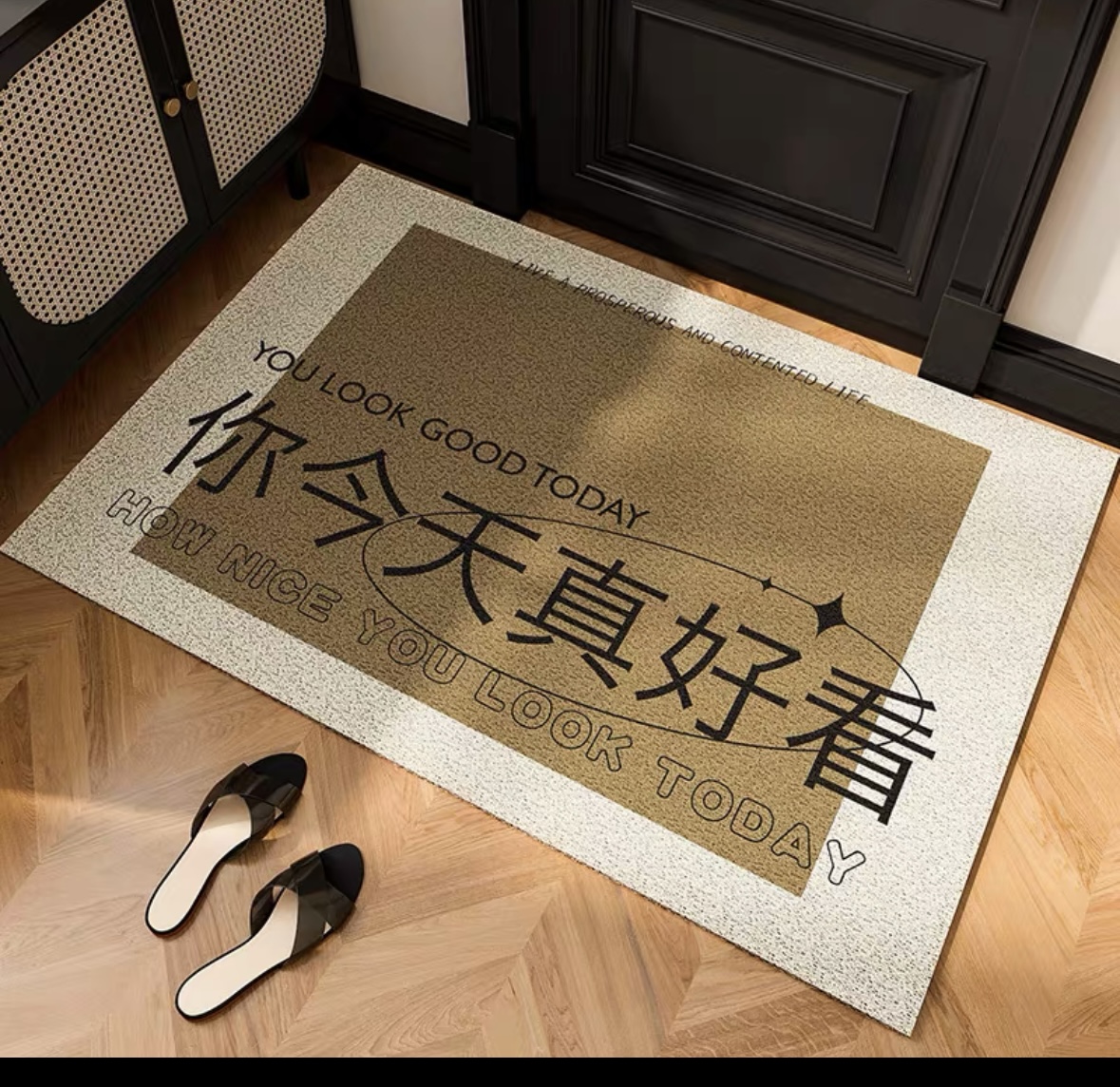 趣味文字入户地毯可裁剪脚垫耐磨耐脏防滑家用易打理pvc丝圈地垫