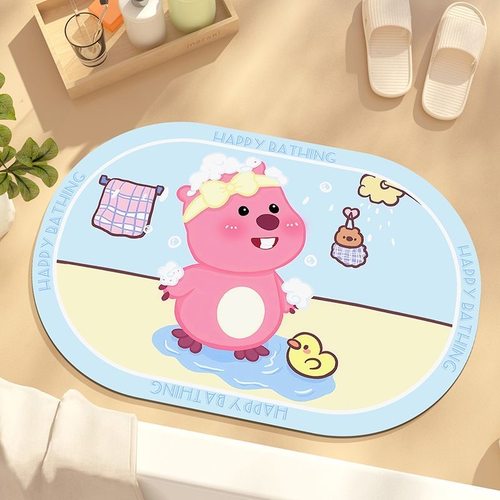 卡通小海狸浴室门口吸水地垫卫生间脚垫硅藻泥防滑软垫卫浴入户门