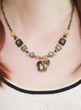 Iris原创设计手工项链女秘境大象小众复古捷克珠锁骨链手作饰品