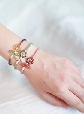 Iris原创设计手工串珠手链女小众复古捷克琉璃珠花朵手串闺蜜礼物