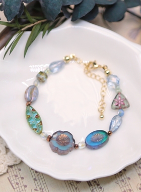 Iris原创捷克珠手链【蓝调梦境】复古小众女生手串蓝色系闺蜜礼物