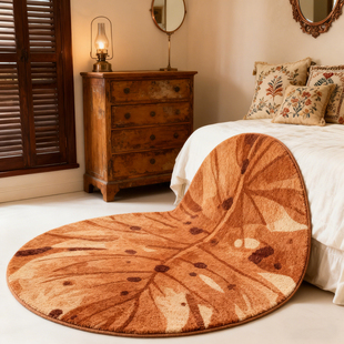 法式中古风圆形地毯卧室床边毯高级感植物叶子田园风防滑加厚地垫