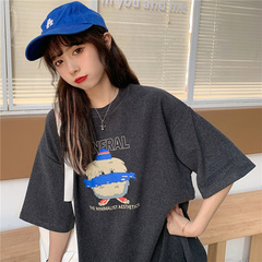 Real shot short sleeve T-shirt women's loose Korean fashion versatile top