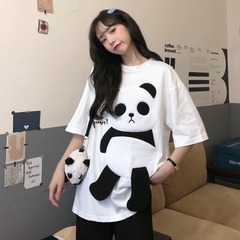 Real shooting summer new girl's short sleeve T-shirt women's fashion Korean Panda