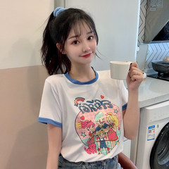 Real Korean casual fun cute round neck cartoon printed short sleeve T-shirt women's wear